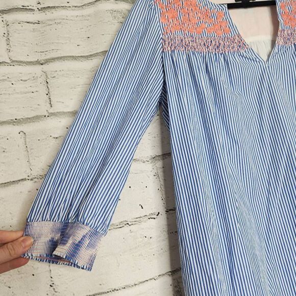 J. Crew Striped Embroidered Floral Mini Shift Dress Blue & White Size Small - Picture 5 of 15